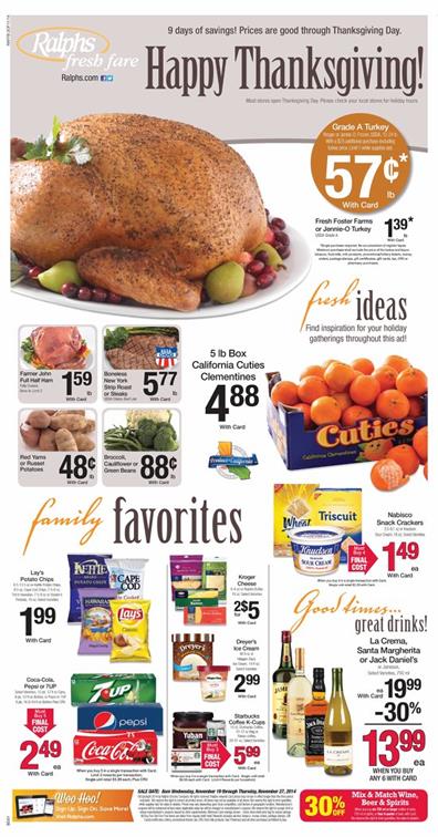 Ralphs Thanksgiving Turkey Deal and General Food Price Range