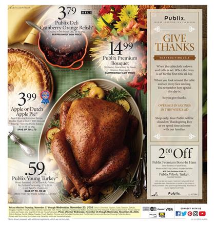 Publix Weekly Ad Thanksgiving Deals Nov 16 - 24 2016