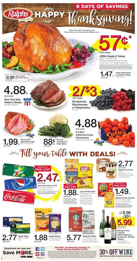 Thanksgiving Food Ralphs Ad Products Nov 16 - 24 2016