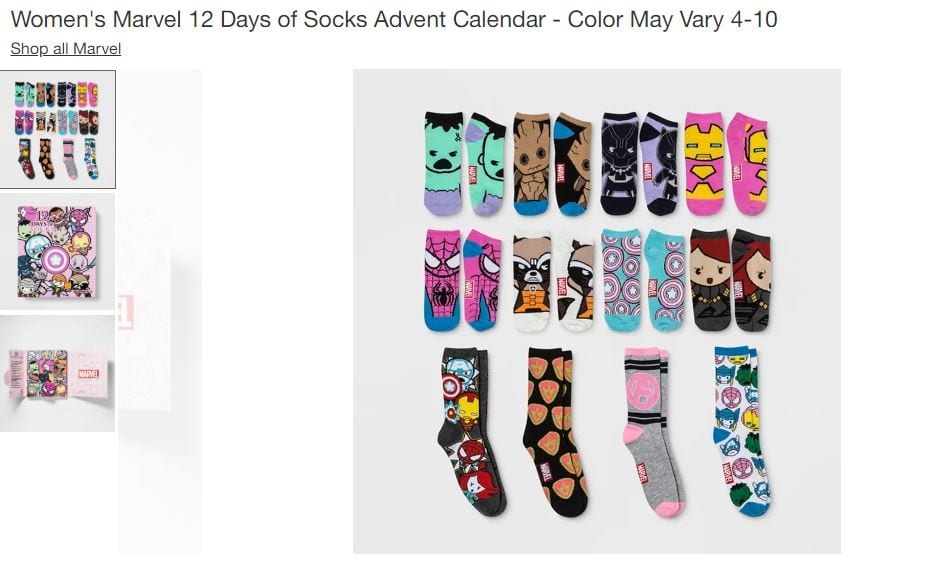 Target Marvel Advent Calendar Socks