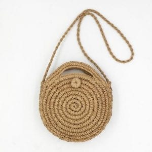 Boho Handmade Round Woven Handbag Bali Rattan Crossbody Beach Bag