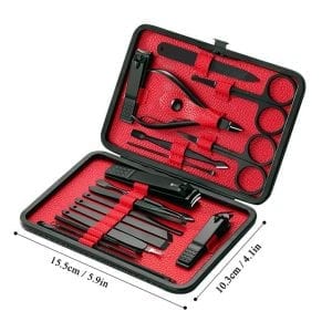 Keiby Citom Professional Stainless Steel Nail Clipper Travel Grooming Kit Nail Tools Manicure Pedicure Set Of 15Pcs With Luxurious CaseBlack Red