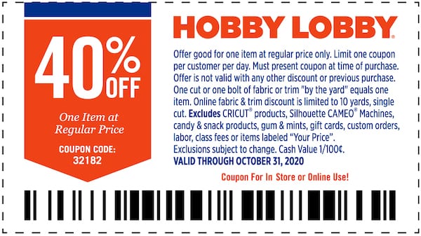 Hobby Lobby 40% off Coupon