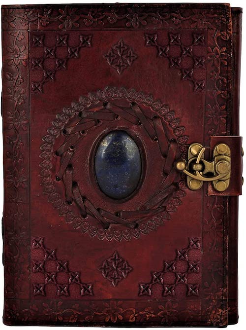 Leather Bound Journal for Men Women with Semi-Precious Stone & Buckle Closure